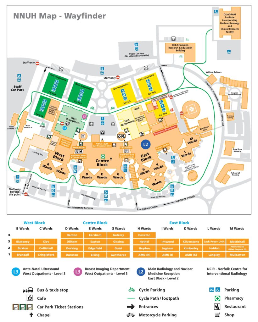 Norwich Research Park Map Norfolk And Norwich University Hospitals Nhs Foundation Trust » Hospital  And Parking Map