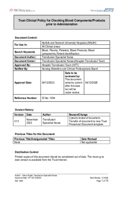 Checking of Blood and Blood Components v13