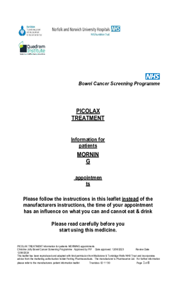 Bowel Cancer Screening Programme – Picolax Treatment for Morning Appointments v8