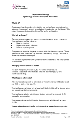 Cystoscopy under general/spinal anaesthetic v3