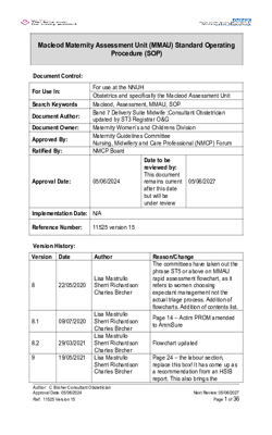 Macleod Maternity Assessment Unit  MMAU  Standard Operating Procedure  SOP  v15
