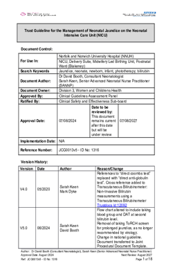 Trust Guideline for the Management of Neonatal Jaundice on the Neonatal Intensive Care Unit  NICU  JCG0013 v5
