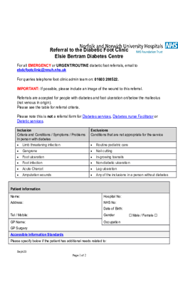 Diabetic foot clinic referral form for GPs – referring to the foot clinic at the Elsie Bertram Diabetes Centre  EBDC  V4 Aug-24