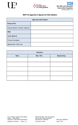 SOP 410 Appendix 2 Agenda template – Site initiation V2