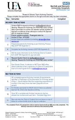 SOP 900 Appendix 2 Delivery Team Archiving Checklist SOP 900 App 2 V4
