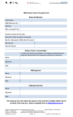 SOP 900 Appendix 4 Chain of Custody Form SOP 900 App 4 V6