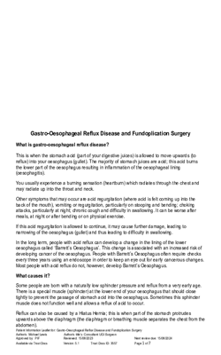 Gastro-Oesophageal Reflux Disease & Fundoplication Surgery version 7