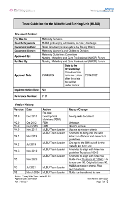Midwifery-led Birthing Unit  MLBU  Operational Guideline V7