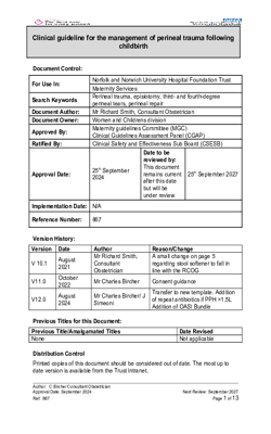 Clinical guideline for the management of perineal trauma following childbirth PO4 12