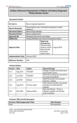 Axillary Ultrasound Assessment in Patients with Newly Diagnosed Primary Breast Cancer CA5118 v6