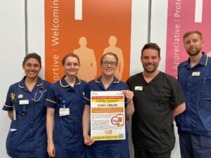 Five members of the Recognise and Respond Team holding a Call for Concern poster