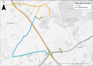 Map showing alternative routes
