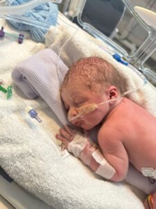 Baby Ralph in an incubator on NICU