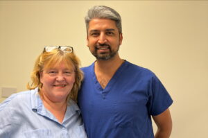 Janet Robertson pictured with her surgeon Mr Chrishan Gunasekera