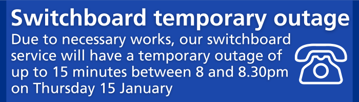 NNUH Switchboard will be down from 8pm-8:30pm on January 15