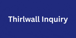 Blue background with white text which says "Thirlwall Inquiry"